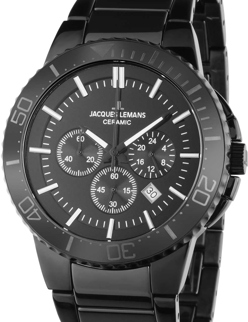 Jacques Lemans 1-2166B Colmar Ceramic vyriškas laikrodis Chronograph 43mm 10ATM