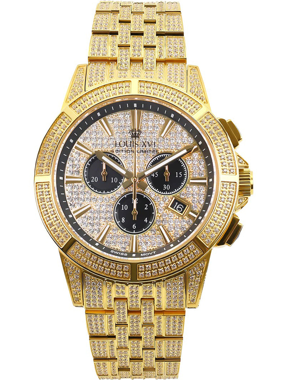 Louis XVI LXVI1123 Majeste Iced Out Chronograph vyriškas laikrodis 43mm 5ATM