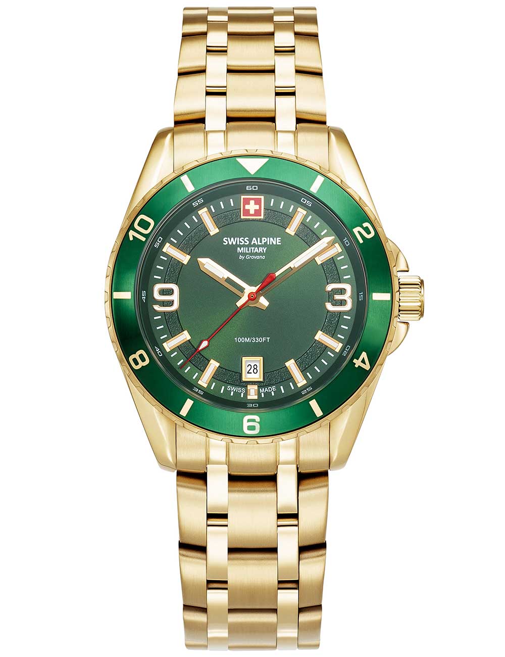 Swiss Alpine Military 7034.1114 vyriškas laikrodis Sierra gold green 42mm 10ATM