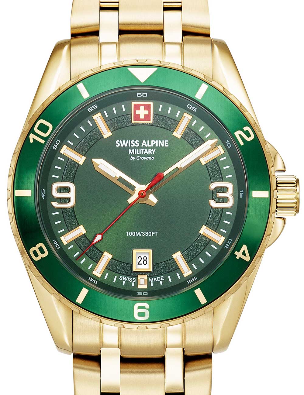 Swiss Alpine Military 7034.1114 vyriškas laikrodis Sierra gold green 42mm 10ATM