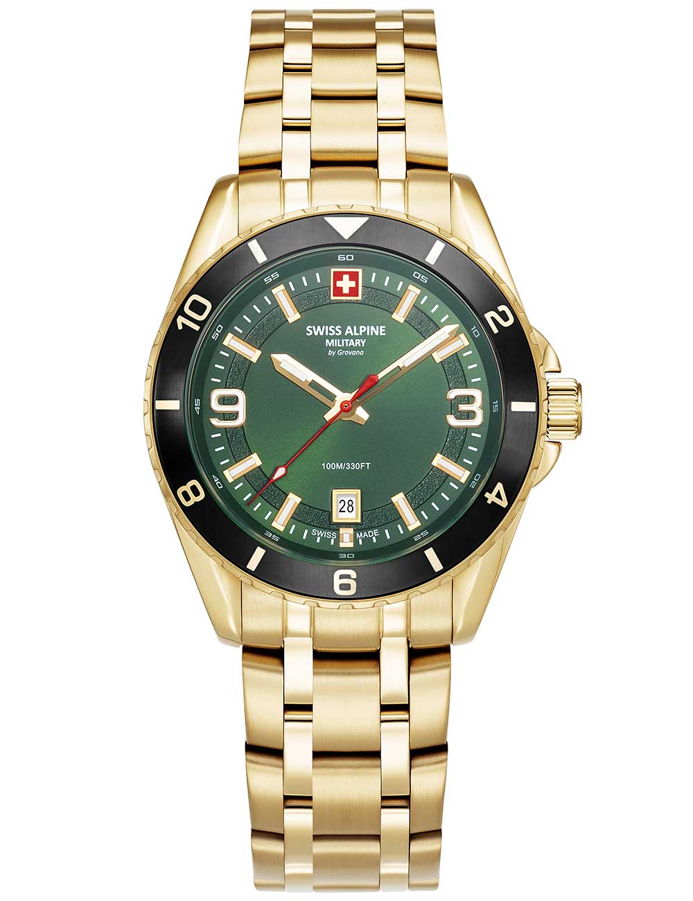 Swiss Alpine Military 7034.1118 vyriškas laikrodis Sierra gold green 42mm 10ATM