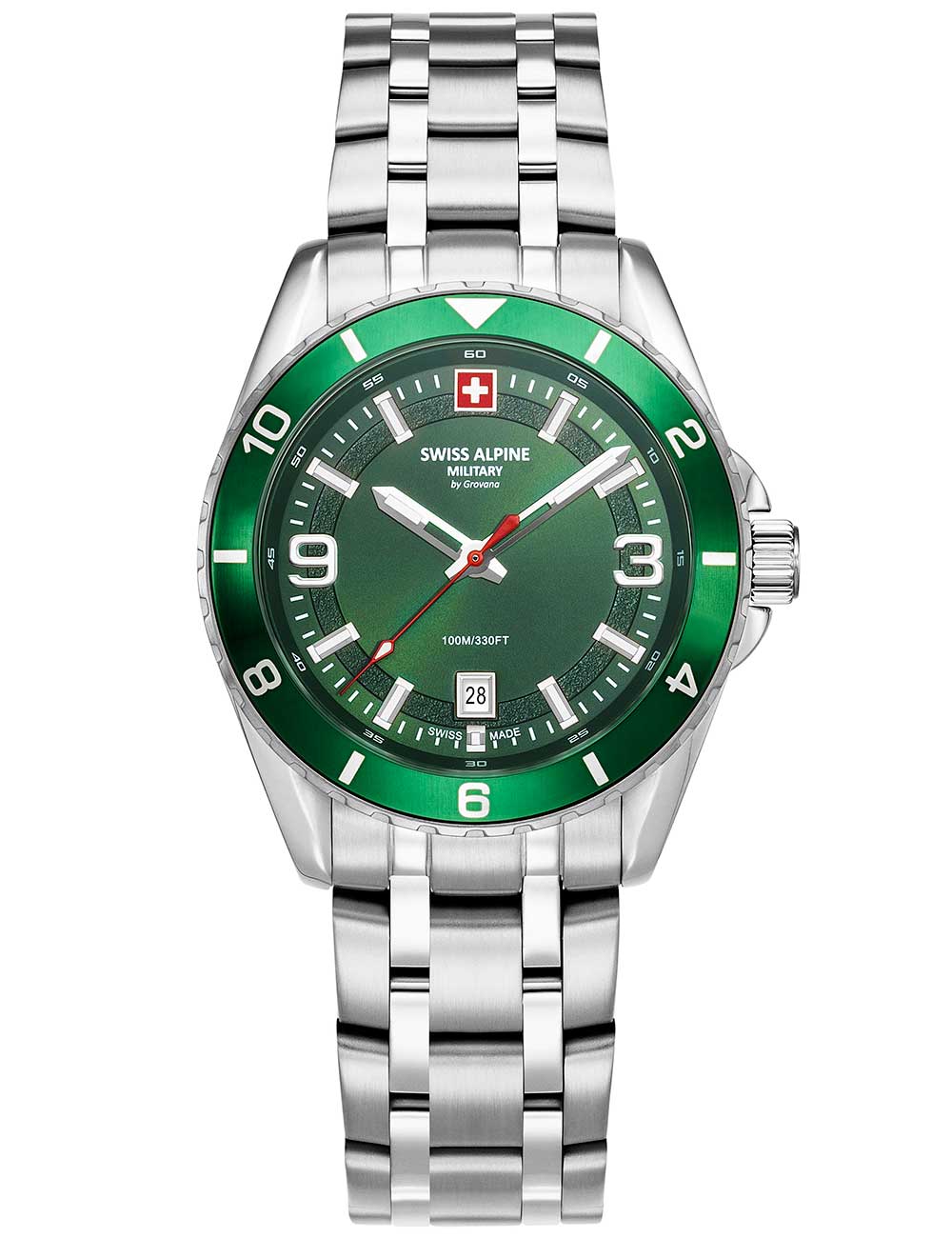 Swiss Alpine Military 7034.1134 vyriškas laikrodis Sierra silver green 42mm 10ATM