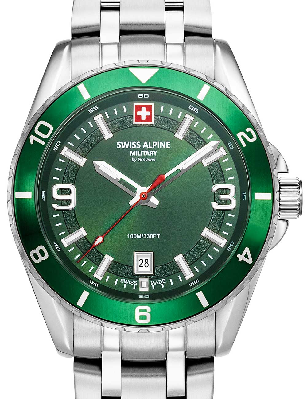 Swiss Alpine Military 7034.1134 vyriškas laikrodis Sierra silver green 42mm 10ATM