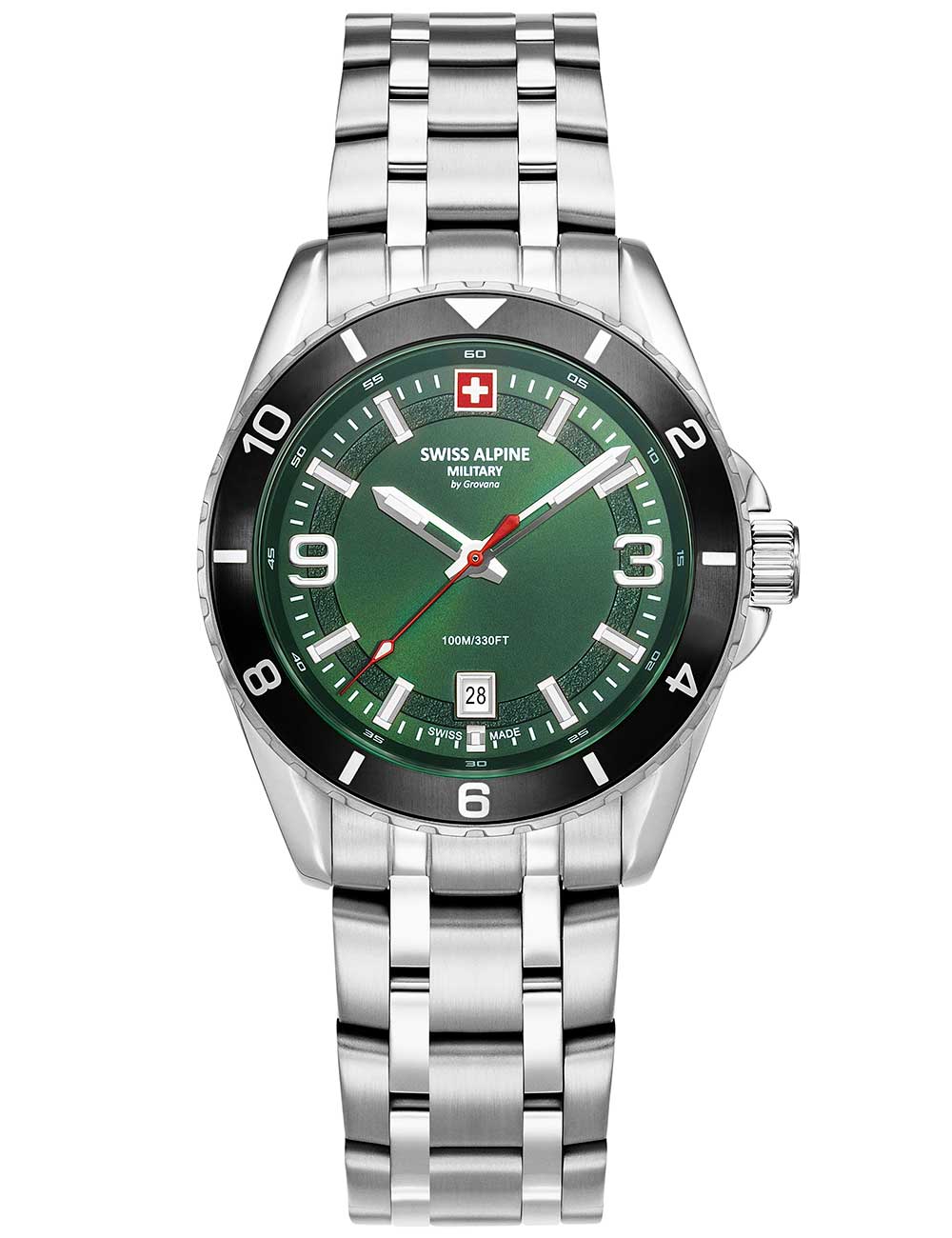 Swiss Alpine Military 7034.1138 vyriškas laikrodis Sierra silver green 42mm 10ATM