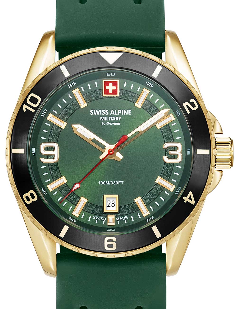 Swiss Alpine Military 7034.1818 vyriškas laikrodis Sierra gold green 42mm 10ATM