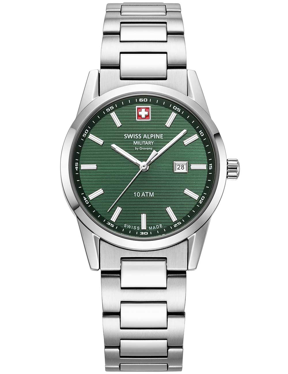 Swiss Alpine Military 7767.1134 moteriškas laikrodis Argos silver green 34mm 10ATM