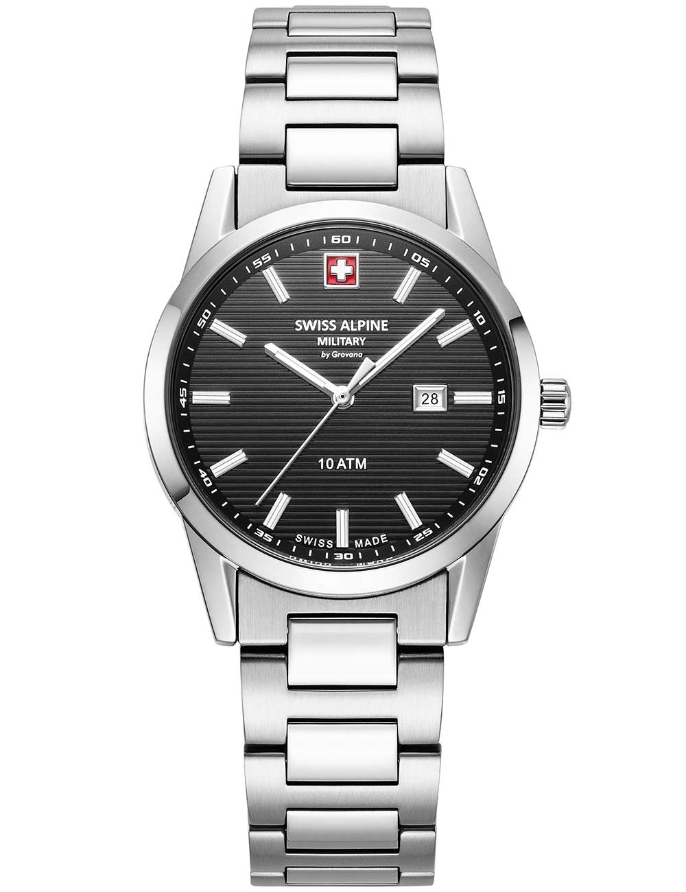 Swiss Alpine Military 7767.1137 moteriškas laikrodis Argos silver black 34mm 10ATM