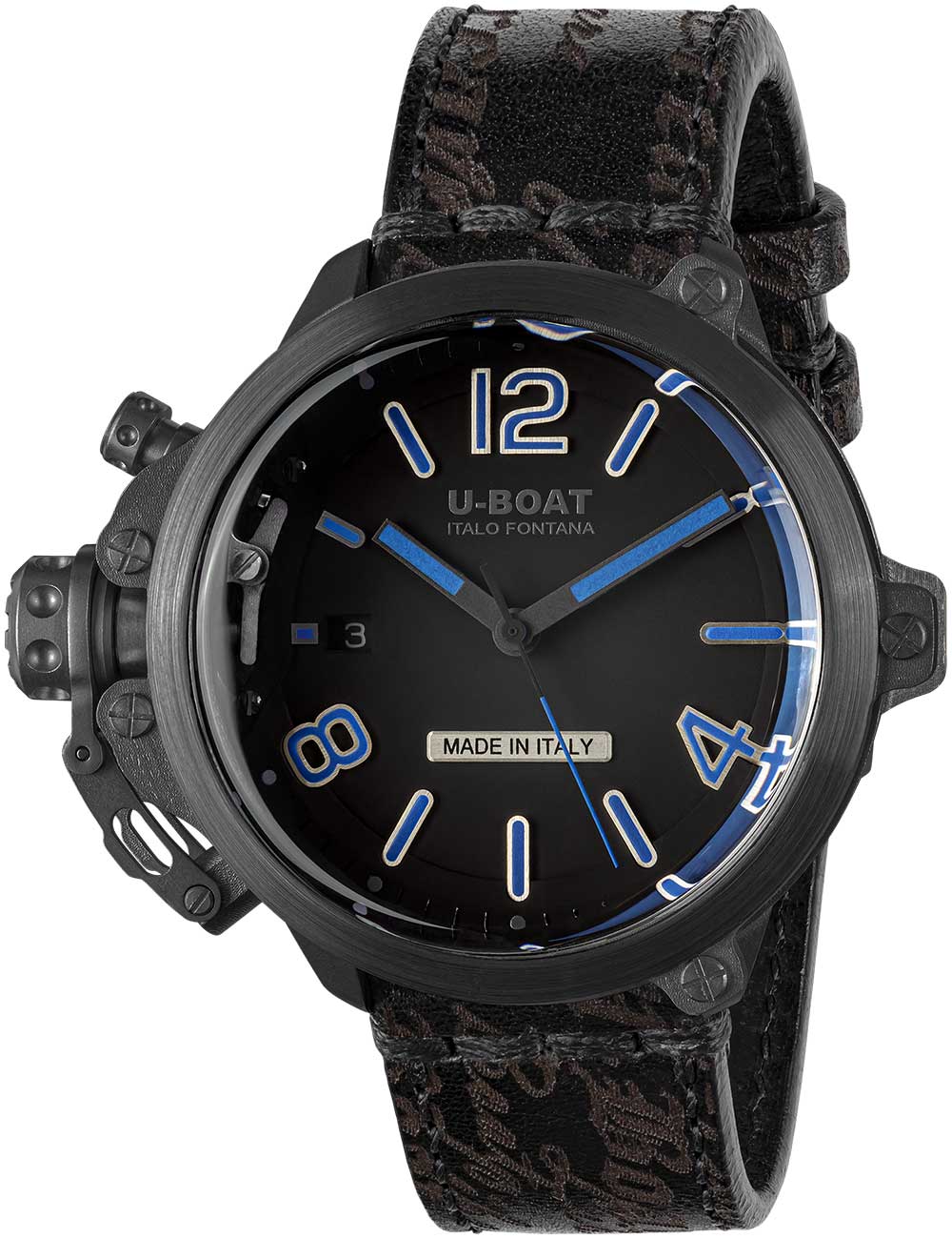 U-Boat 8808 vyriškas laikrodis Capsule PVD BK BL 45mm