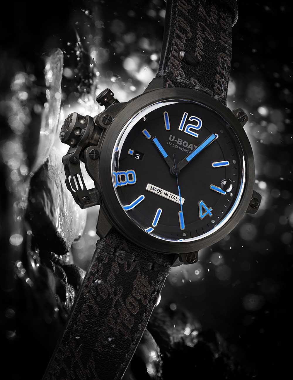 U-Boat 8808 vyriškas laikrodis Capsule PVD BK BL 45mm