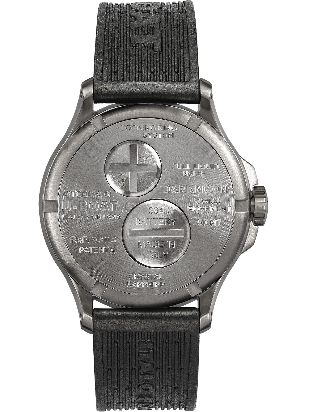 U-Boat 9305 Darkmoon SS Red Glass vyriškas laikrodis 40mm 5ATM