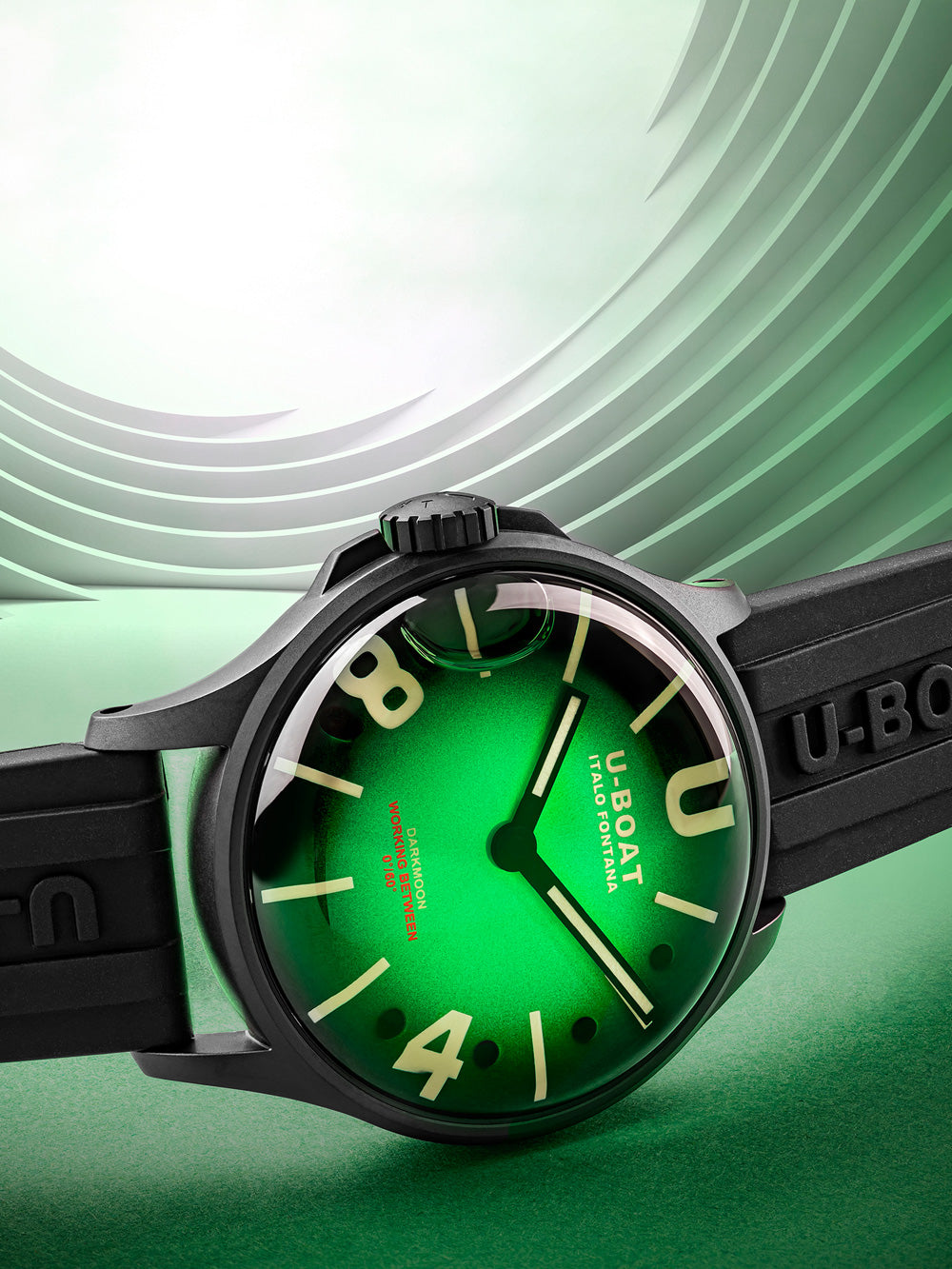U-Boat 9503 Darkmoon Green PVD Soleil vyriškas laikrodis 40mm 5ATM