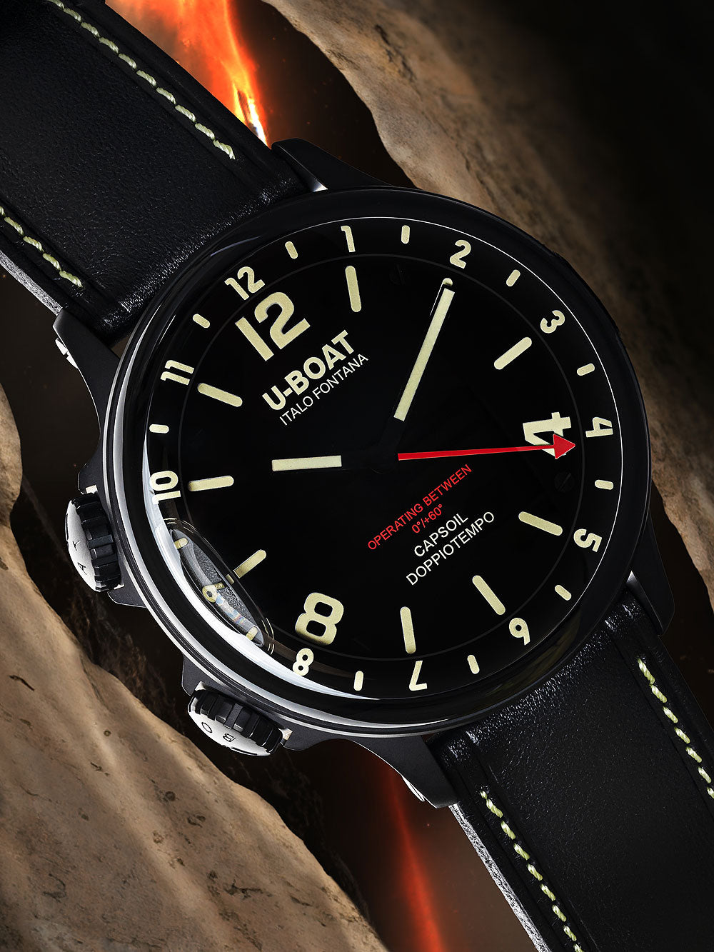 U-Boat 9671 Capsoil Doppiotempo DLC GMT vyriškas laikrodis 55mm 10ATM