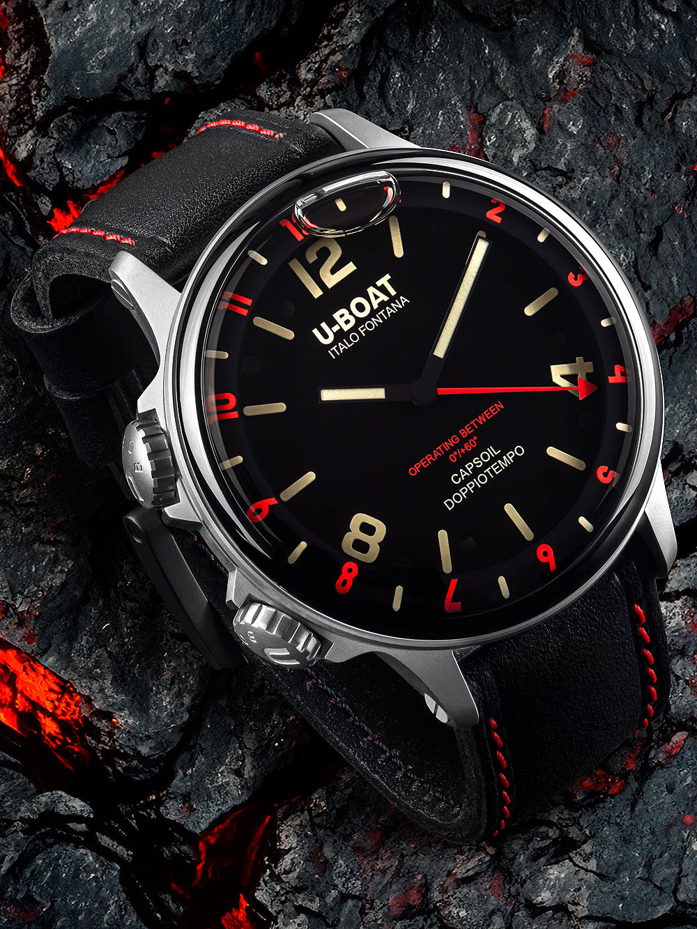 U-Boat 9674 Capsoil Doppiotempo SS GMT vyriškas laikrodis 55mm 10ATM