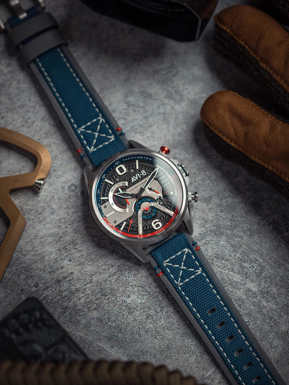 AVI-8 AV-4056-09 vyriškas laikrodis Hawker Harrier Dual Retrograde Chronograph 44mm 5ATM