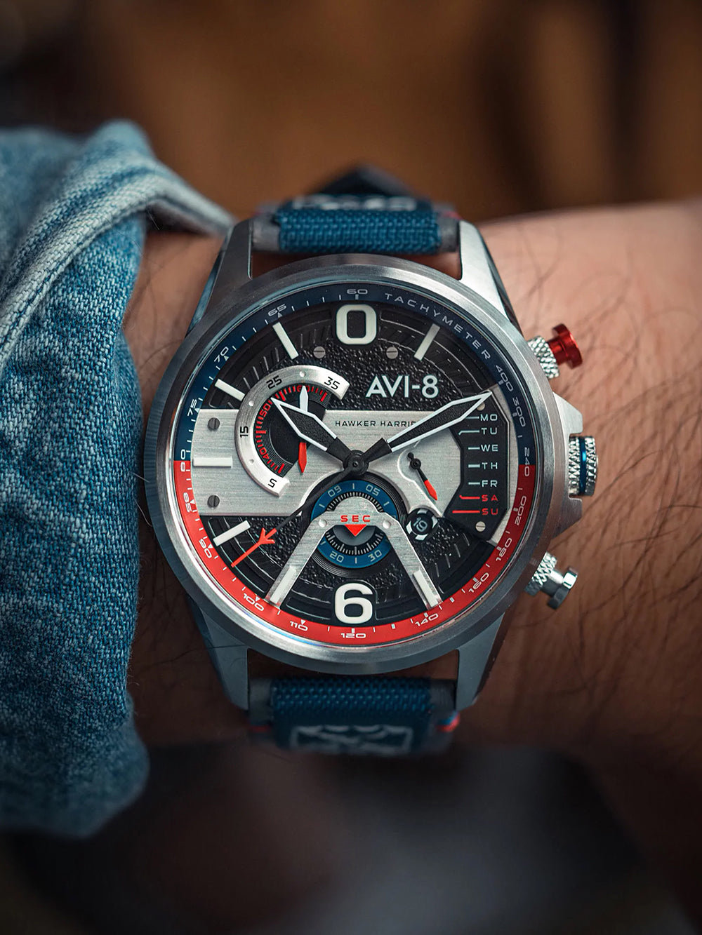 AVI-8 AV-4056-09 vyriškas laikrodis Hawker Harrier Dual Retrograde Chronograph 44mm 5ATM