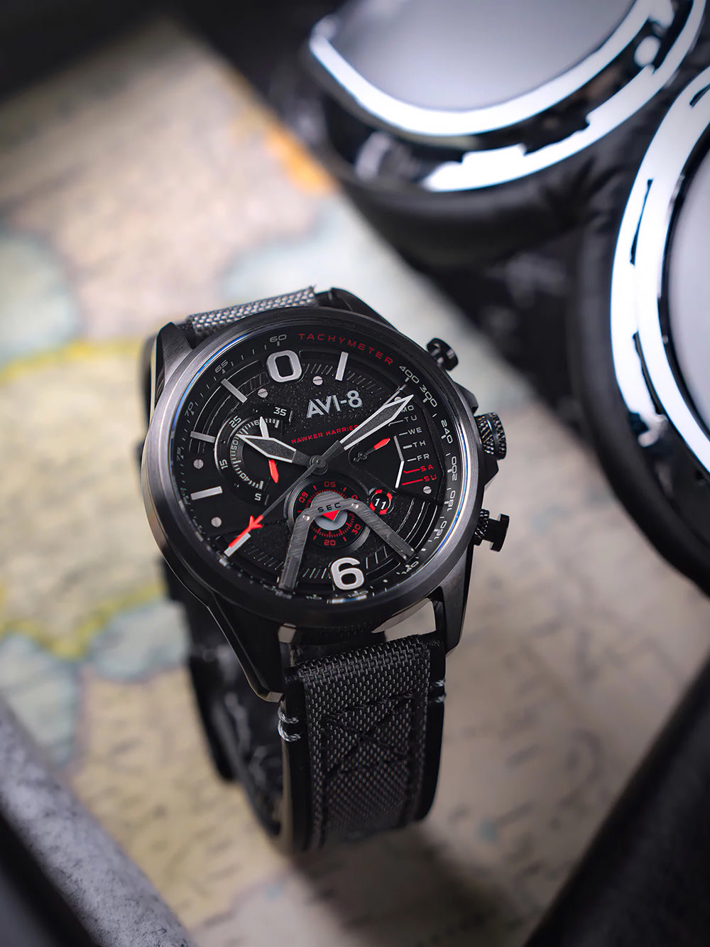 AVI-8 AV-4056-0B vyriškas laikrodis Hawker Harrier Dual Retrograde Chronograph 44mm 5ATM