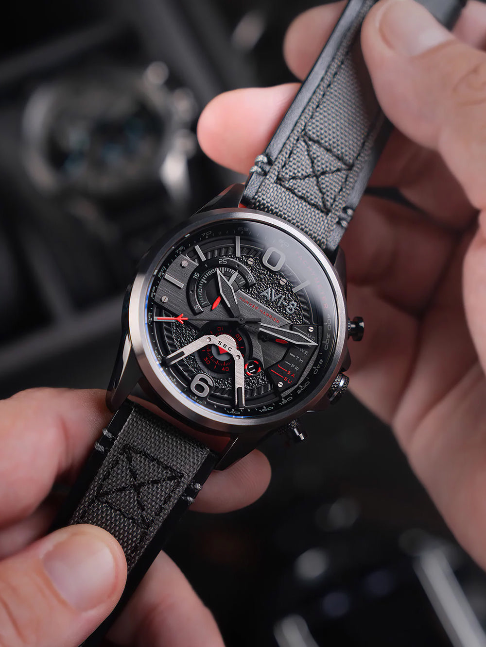 AVI-8 AV-4056-0B vyriškas laikrodis Hawker Harrier Dual Retrograde Chronograph 44mm 5ATM