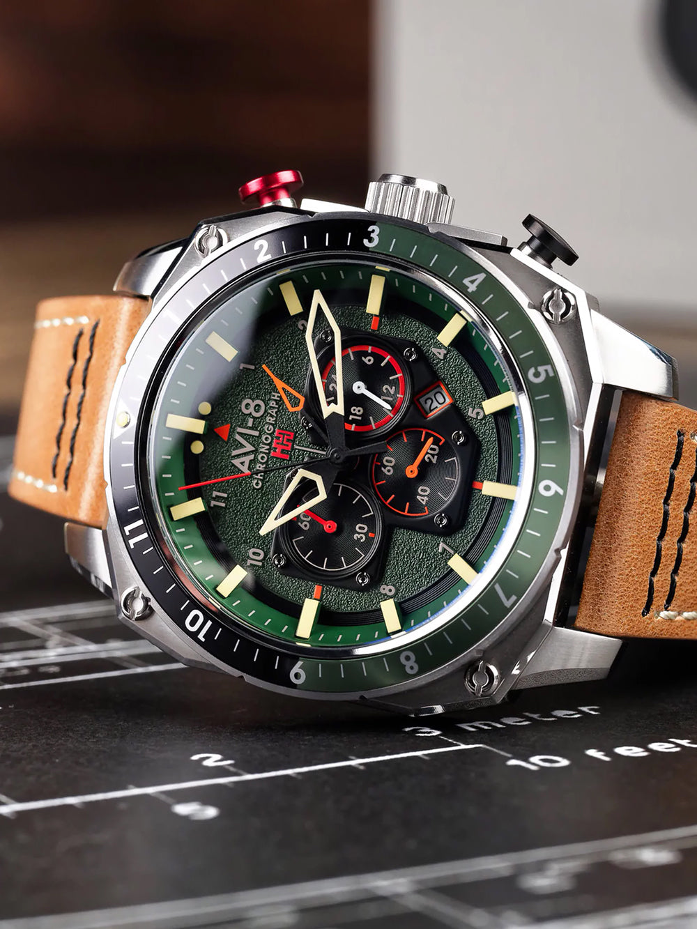 AVI-8 AV-4100-01 vyriškas laikrodis Hawker Hunter Dual Time Chronograph 43mm 5ATM