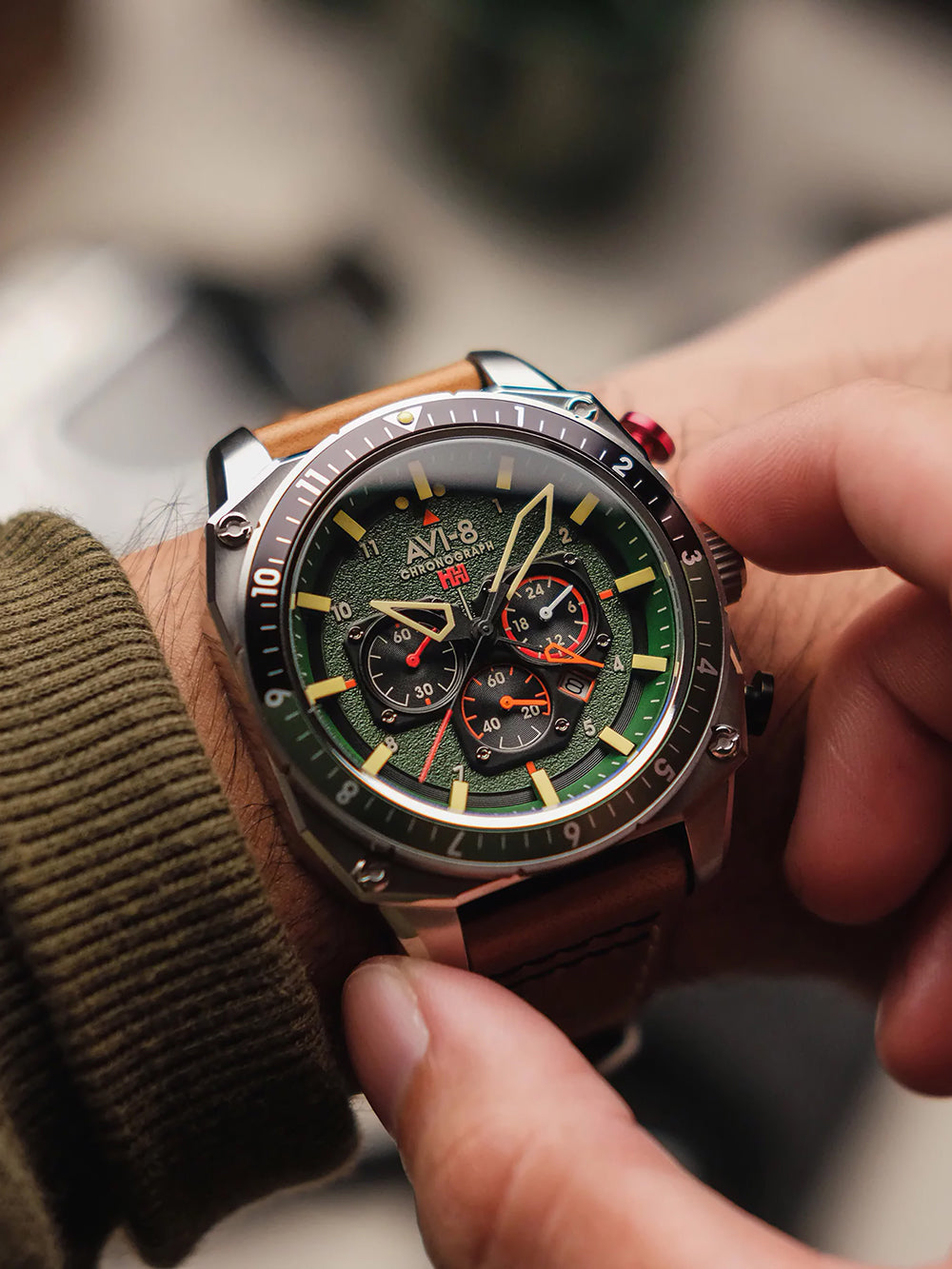 AVI-8 AV-4100-01 vyriškas laikrodis Hawker Hunter Dual Time Chronograph 43mm 5ATM