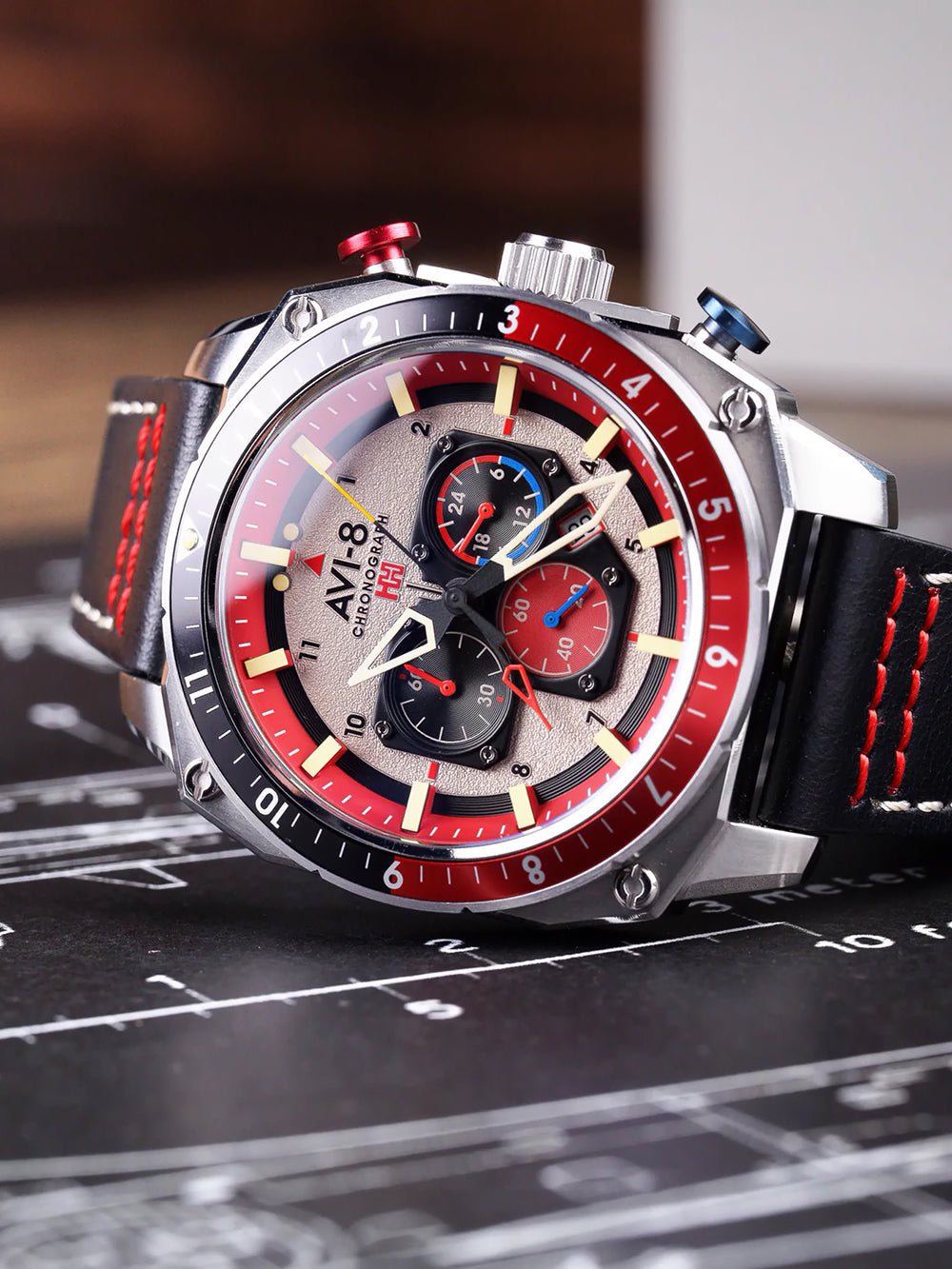 AVI-8 AV-4100-03 vyriškas laikrodis Hawker Hunter Dual Time Chronograph 43mm 5ATM