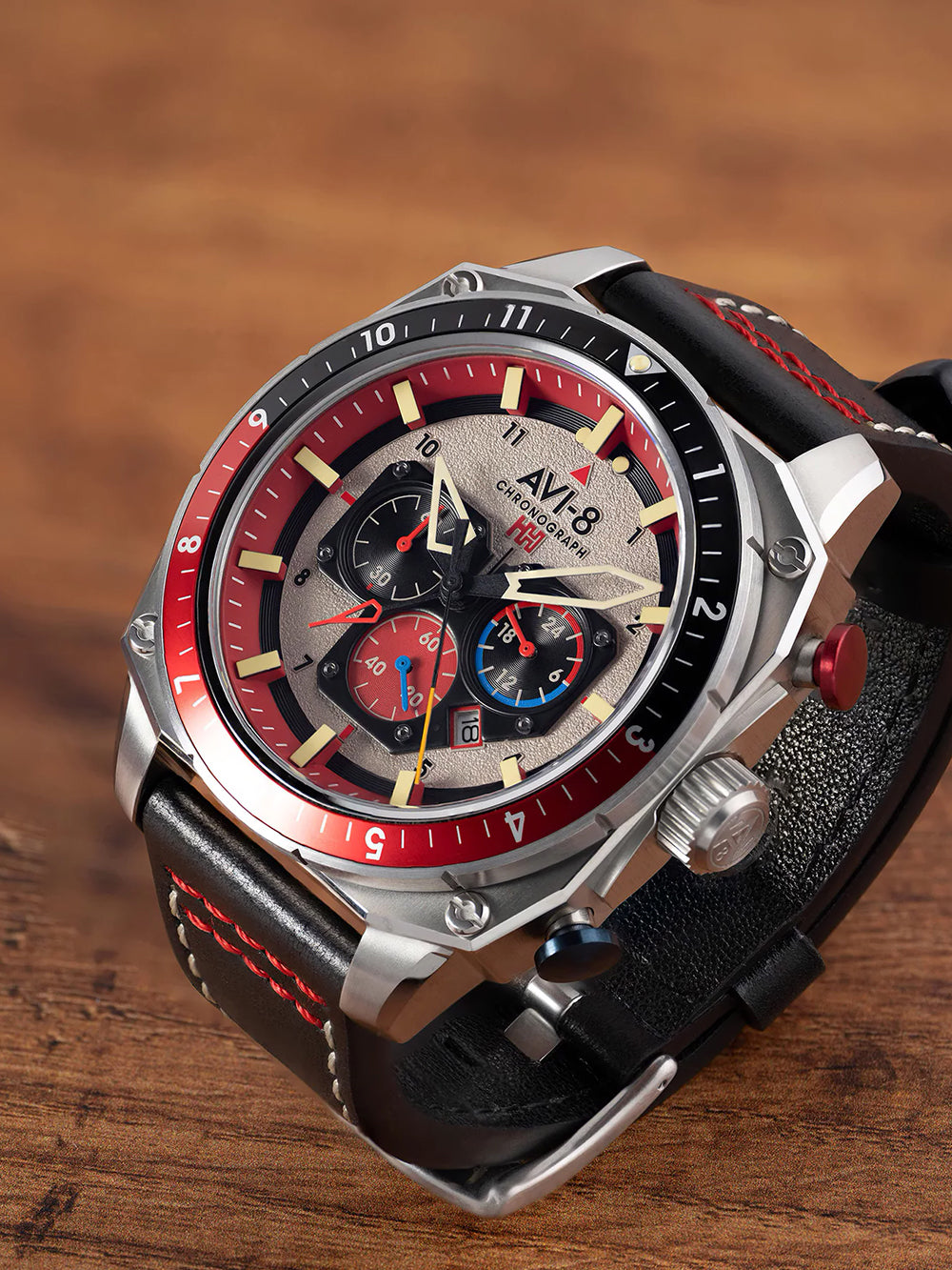 AVI-8 AV-4100-03 vyriškas laikrodis Hawker Hunter Dual Time Chronograph 43mm 5ATM