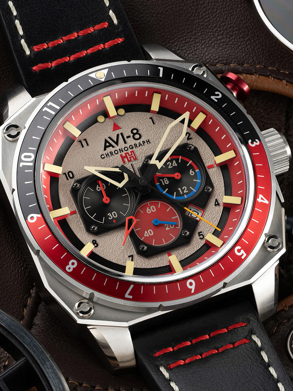 AVI-8 AV-4100-03 vyriškas laikrodis Hawker Hunter Dual Time Chronograph 43mm 5ATM