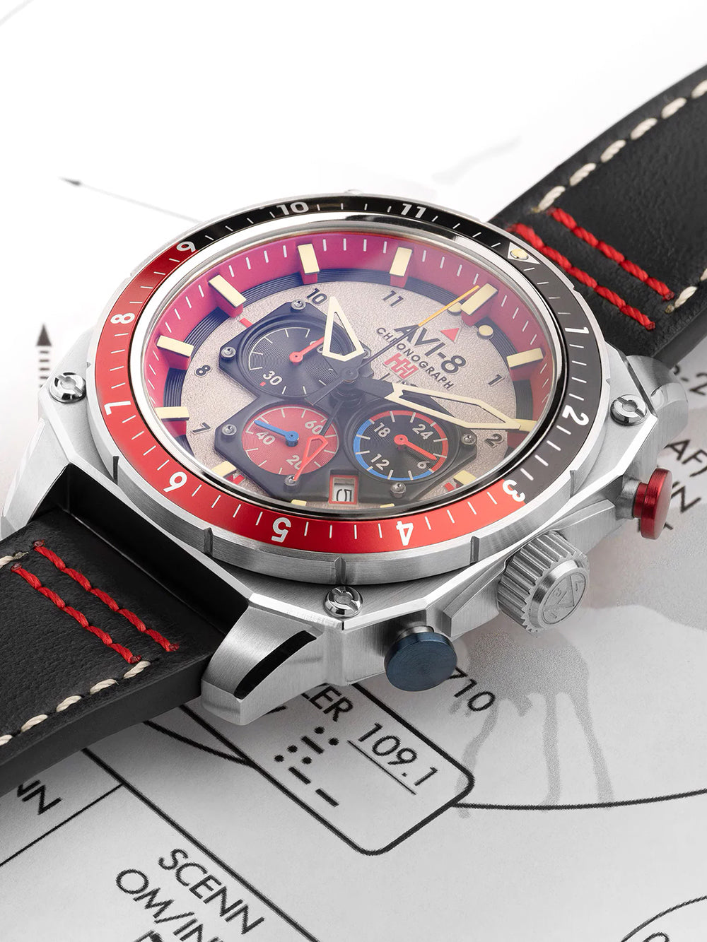 AVI-8 AV-4100-03 vyriškas laikrodis Hawker Hunter Dual Time Chronograph 43mm 5ATM