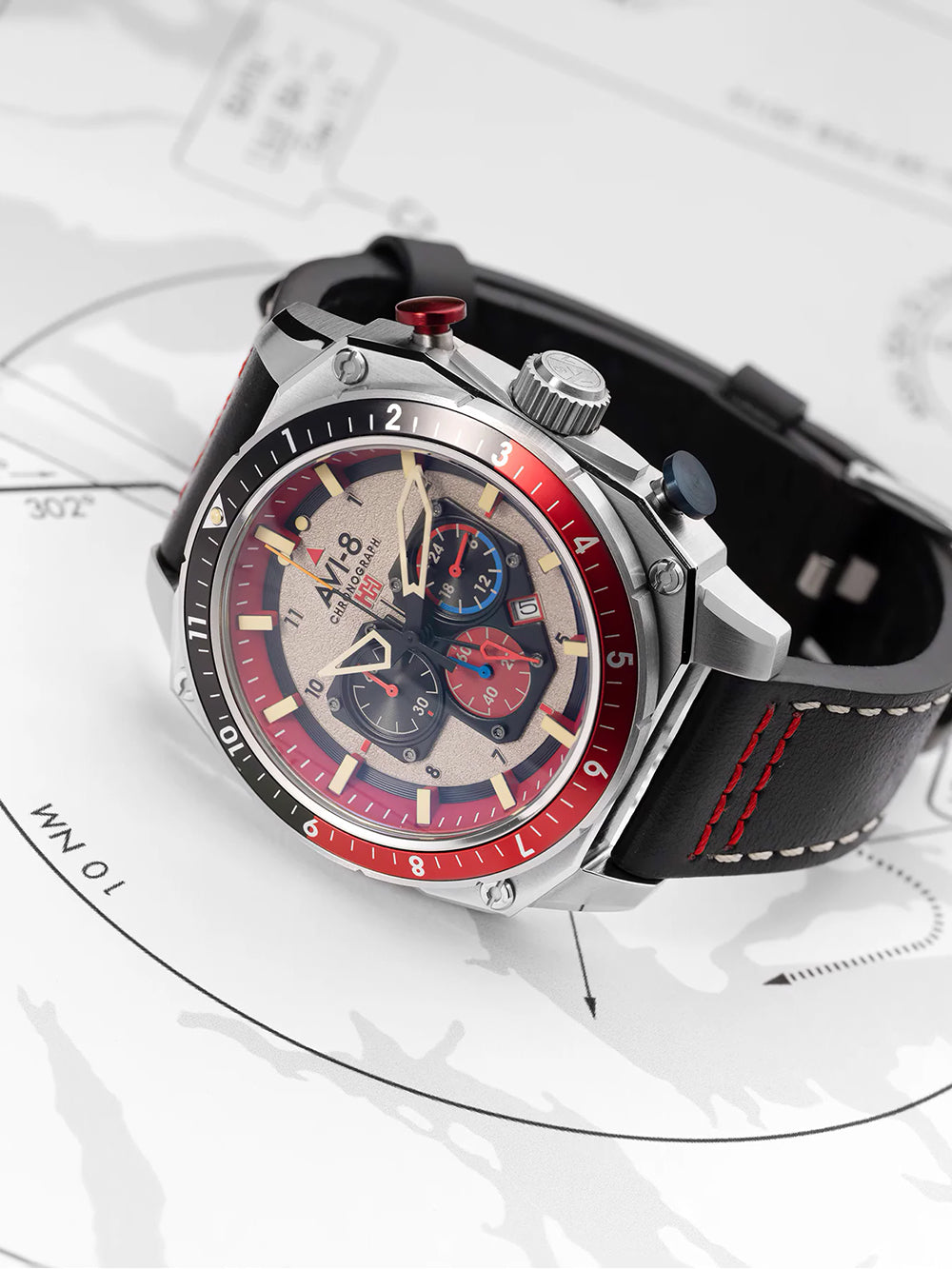 AVI-8 AV-4100-03 vyriškas laikrodis Hawker Hunter Dual Time Chronograph 43mm 5ATM