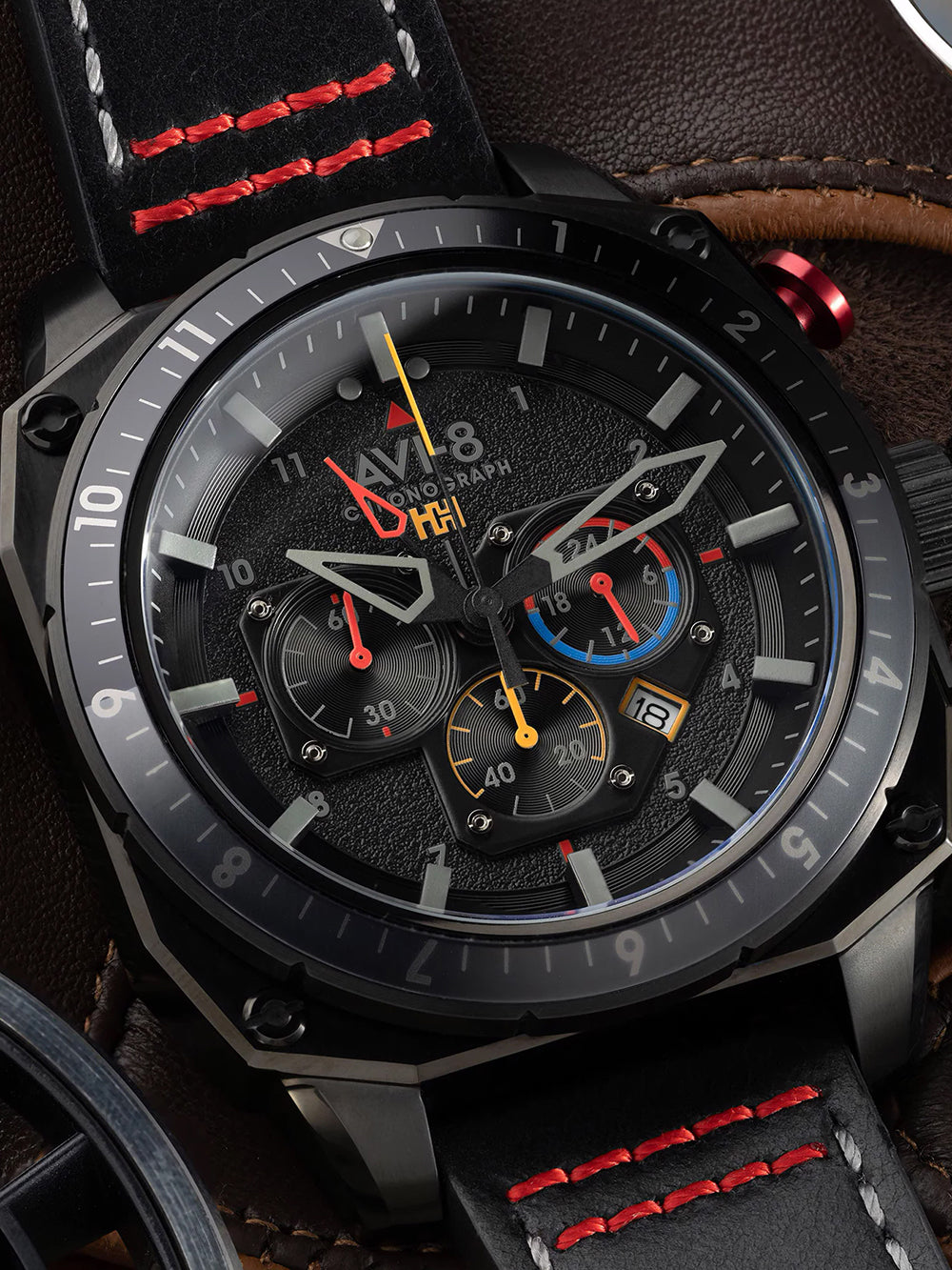 AVI-8 AV-4100-04 vyriškas laikrodis Hawker Hunter Dual Time Chronograph 43mm 5ATM