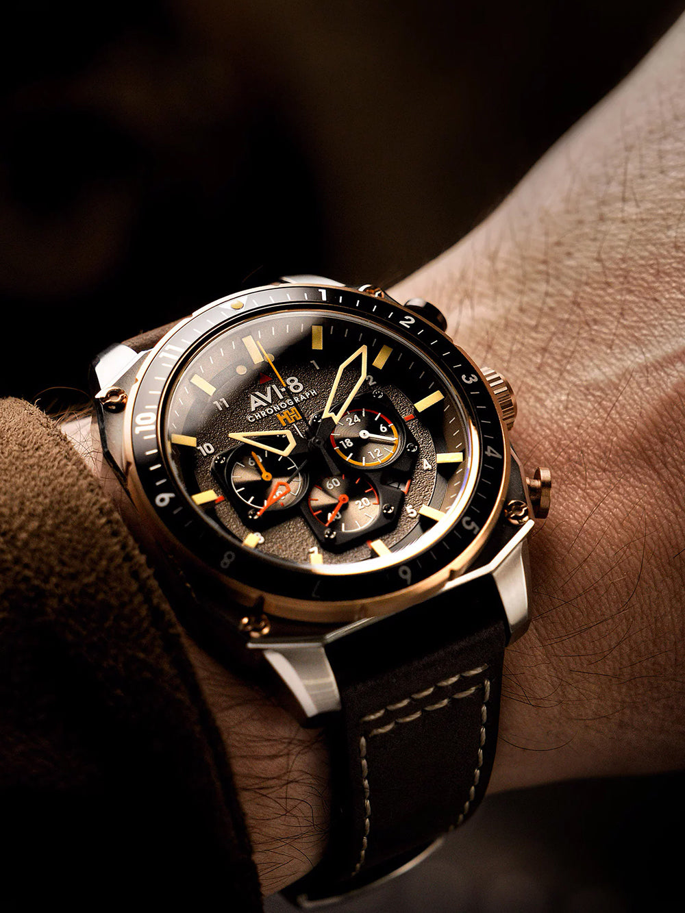 AVI-8 AV-4100-05 vyriškas laikrodis Hawker Hunter Dual Time Chronograph 43mm 5ATM