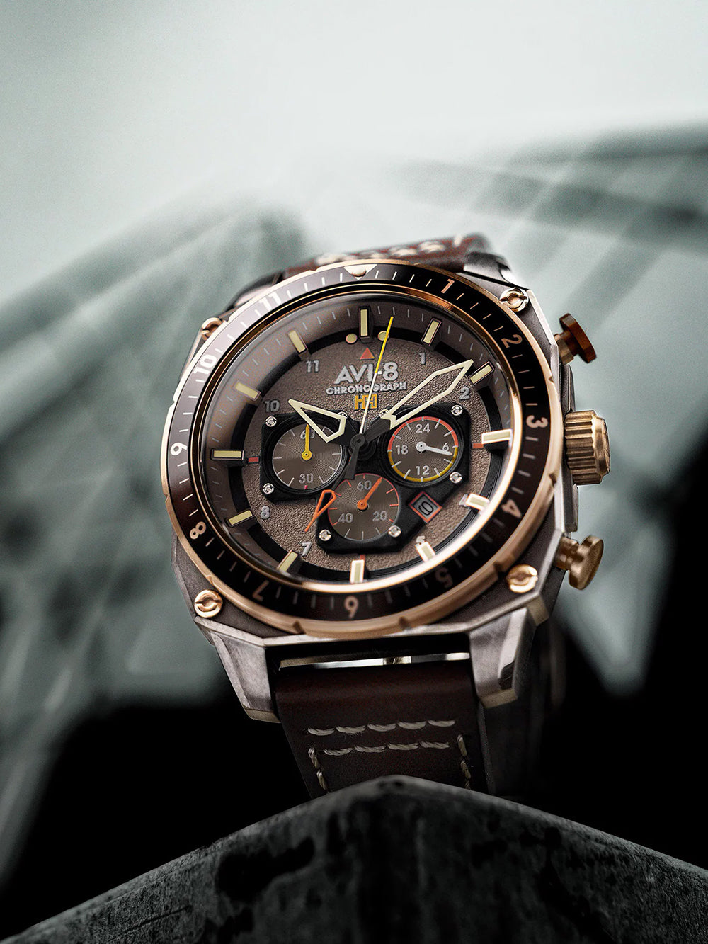 AVI-8 AV-4100-05 vyriškas laikrodis Hawker Hunter Dual Time Chronograph 43mm 5ATM