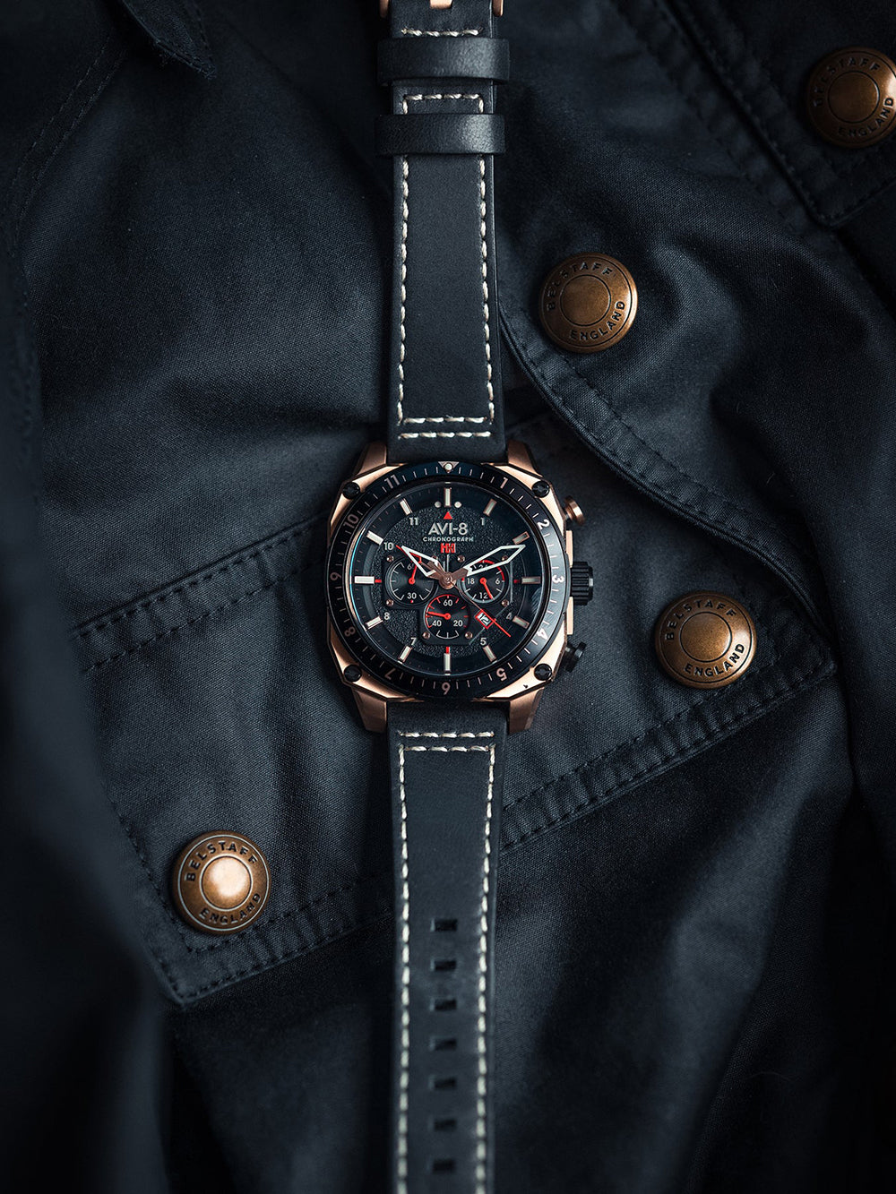 AVI-8 AV-4100-06 vyriškas laikrodis Hawker Hunter Dual Time Chronograph 43mm 5ATM