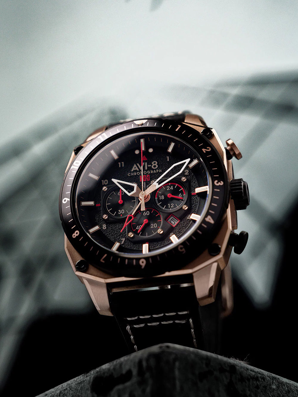 AVI-8 AV-4100-06 vyriškas laikrodis Hawker Hunter Dual Time Chronograph 43mm 5ATM