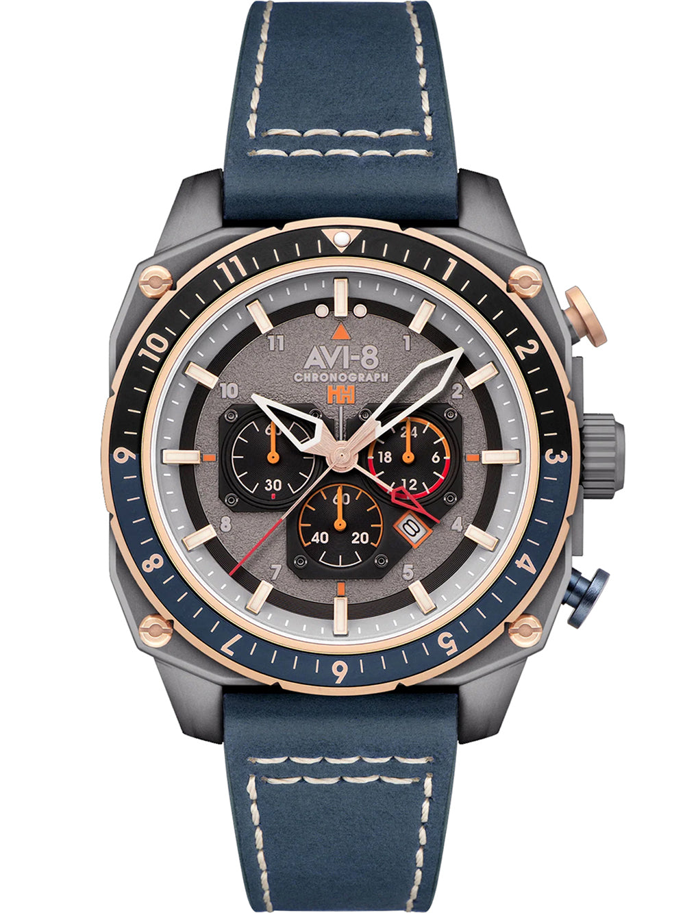 AVI-8 AV-4100-07 vyriškas laikrodis Hawker Hunter Dual Time Chronograph 43mm 5ATM