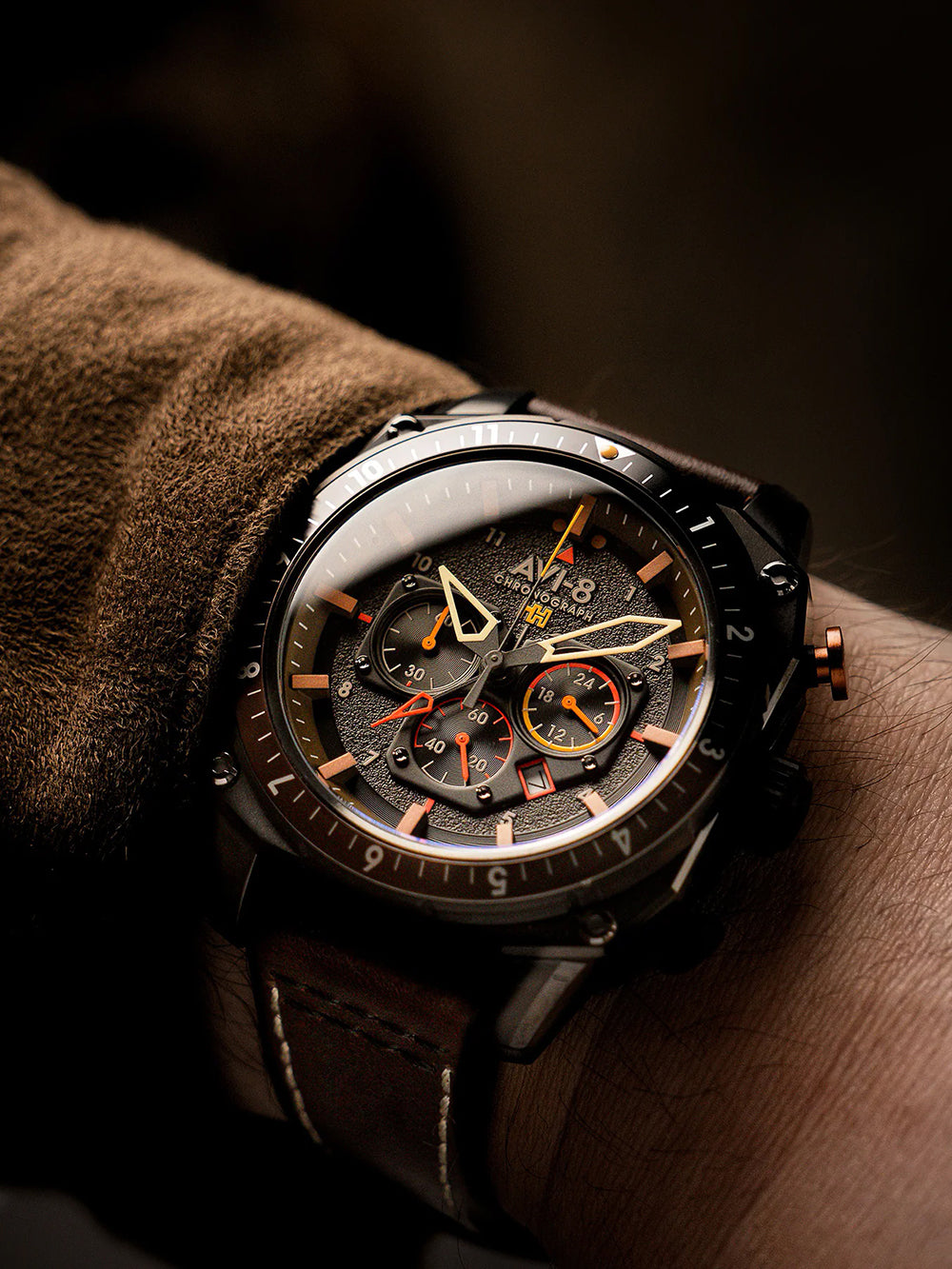 AVI-8 AV-4100-08 vyriškas laikrodis Hawker Hunter Dual Time Chronograph 43mm 5ATM