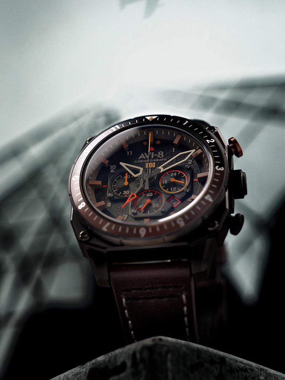 AVI-8 AV-4100-08 vyriškas laikrodis Hawker Hunter Dual Time Chronograph 43mm 5ATM