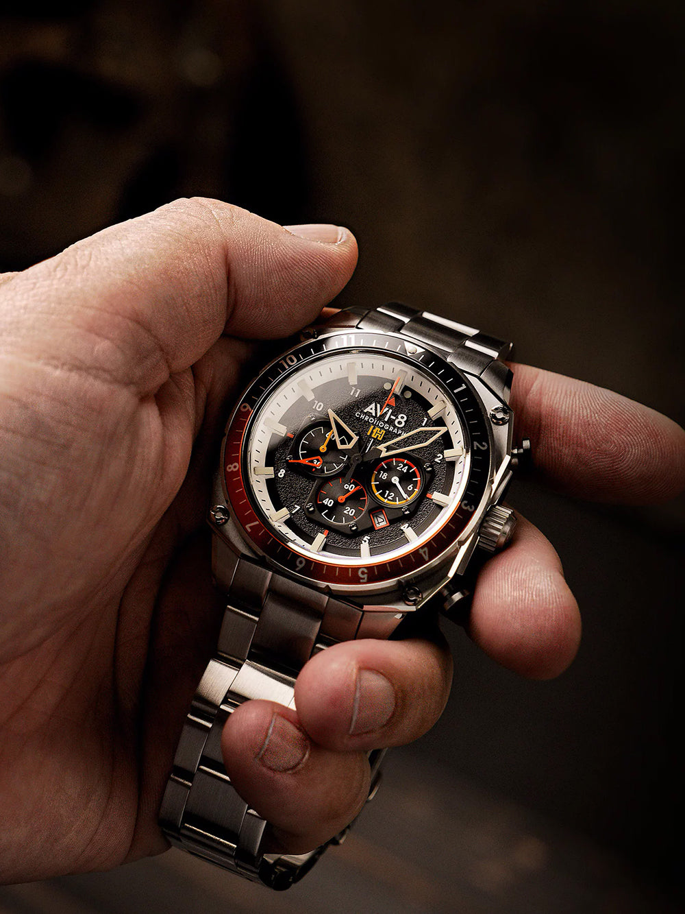 AVI-8 AV-4100-11 vyriškas laikrodis Hawker Hunter Dual Time Chronograph 43mm 5ATM
