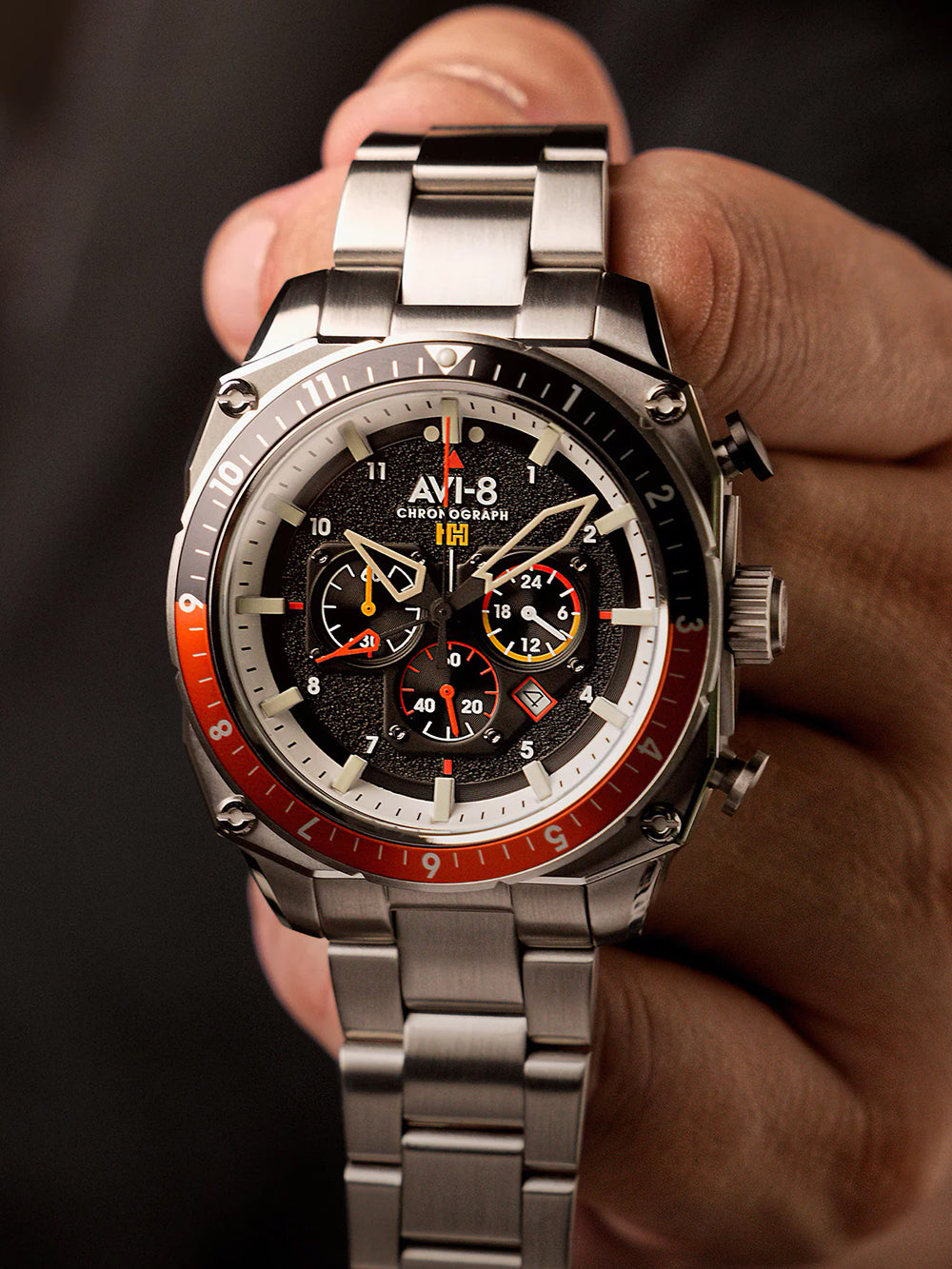 AVI-8 AV-4100-11 vyriškas laikrodis Hawker Hunter Dual Time Chronograph 43mm 5ATM