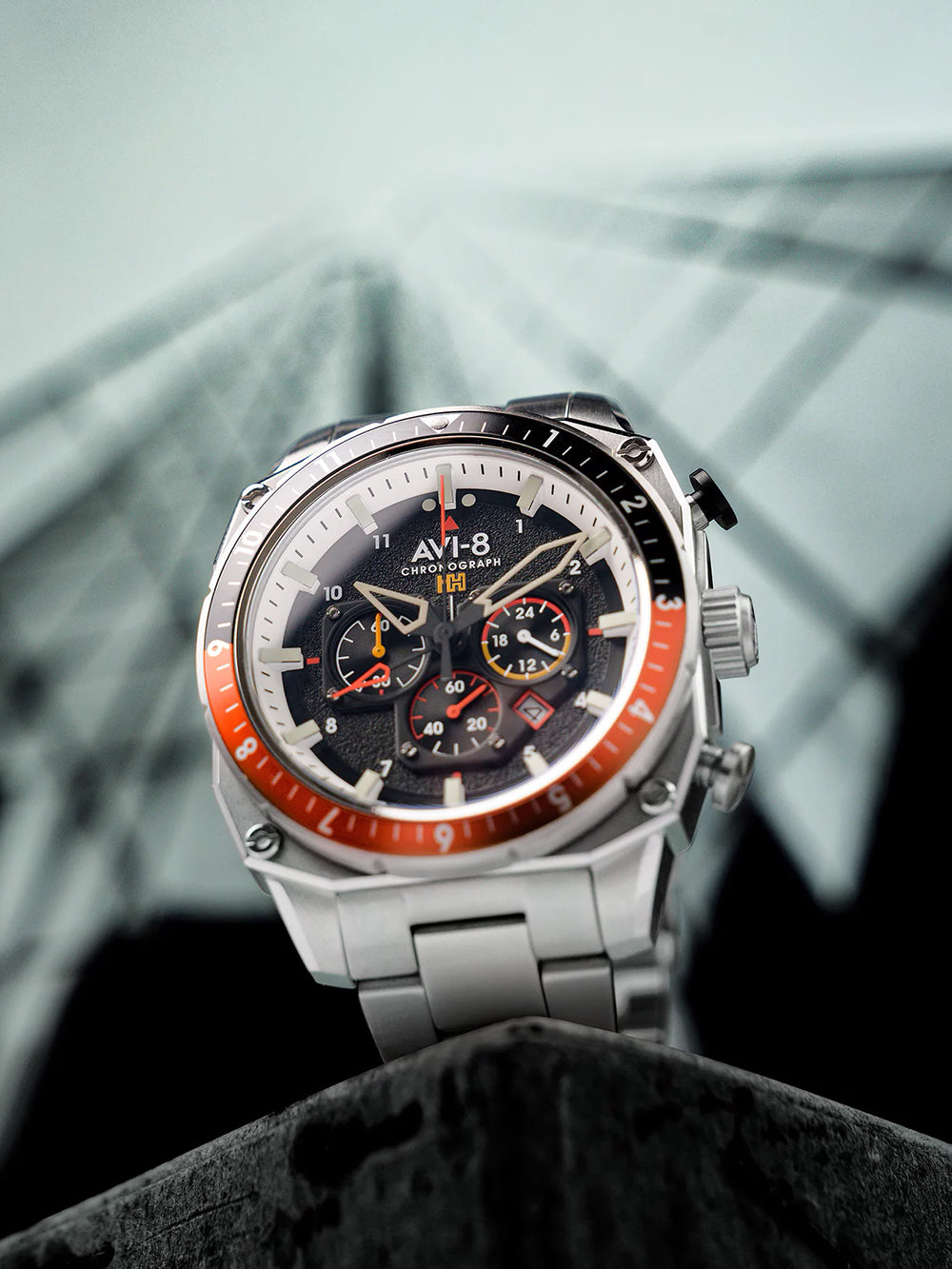 AVI-8 AV-4100-11 vyriškas laikrodis Hawker Hunter Dual Time Chronograph 43mm 5ATM