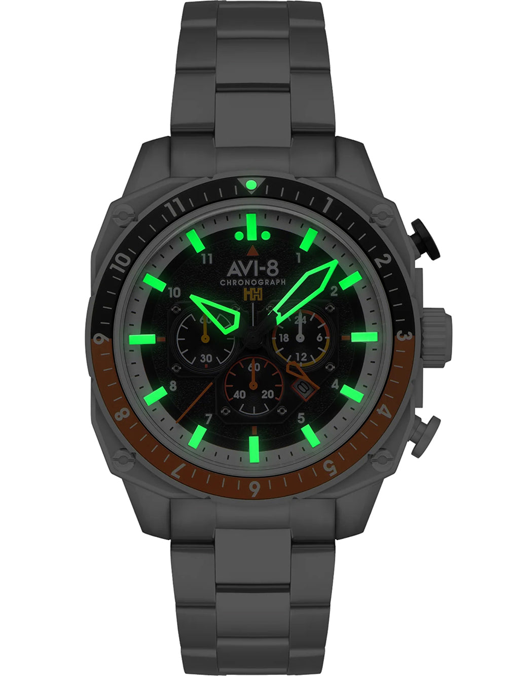AVI-8 AV-4100-11 vyriškas laikrodis Hawker Hunter Dual Time Chronograph 43mm 5ATM
