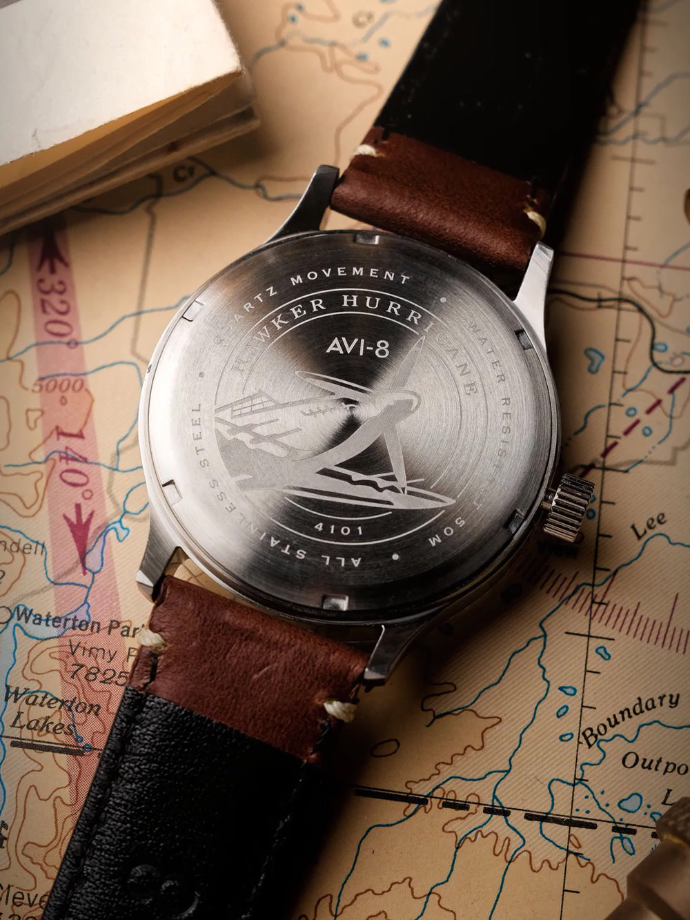 AVI-8 AV-4101-0B vyriškas laikrodis Hawker Hurricane McKellar Dual Time 44mm 5ATM