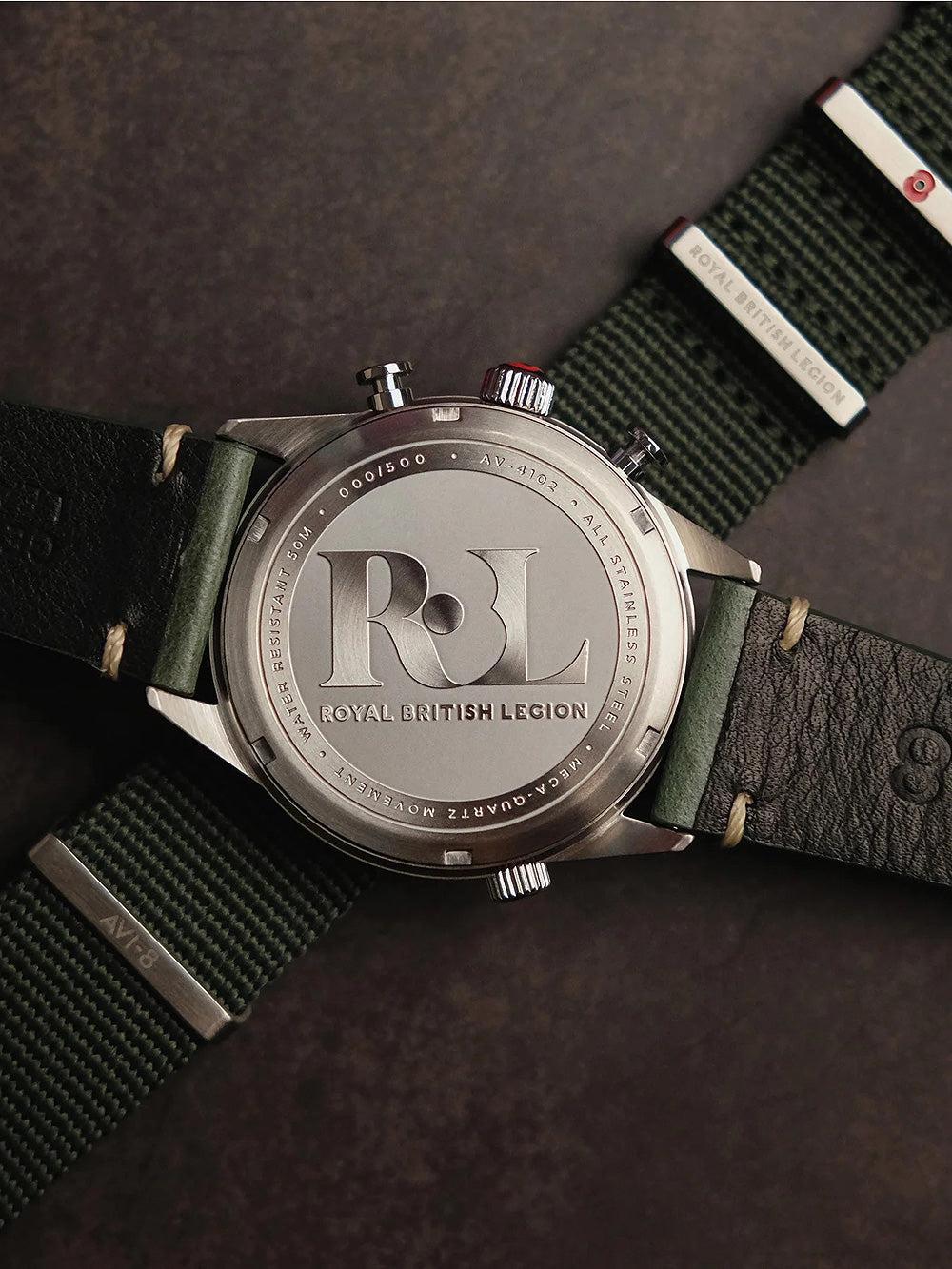 AVI-8 AV-4102-RBL-03 Flyboy Royal British Legion Chronograph vyriškas laikrodis 42mm 5ATM