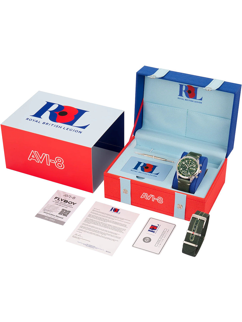 AVI-8 AV-4102-RBL-03 Flyboy Royal British Legion Chronograph vyriškas laikrodis 42mm 5ATM