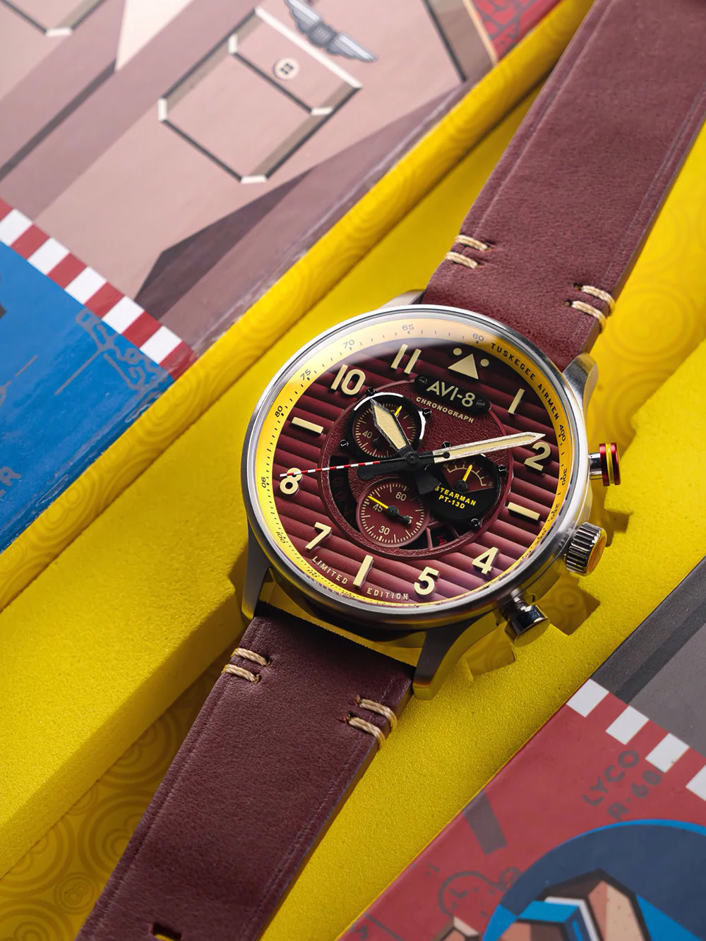AVI-8 AV-4109-02 vyriškas laikrodis Flyboy Spirit of Tuskegee Limited Chrono 44mm 5ATM