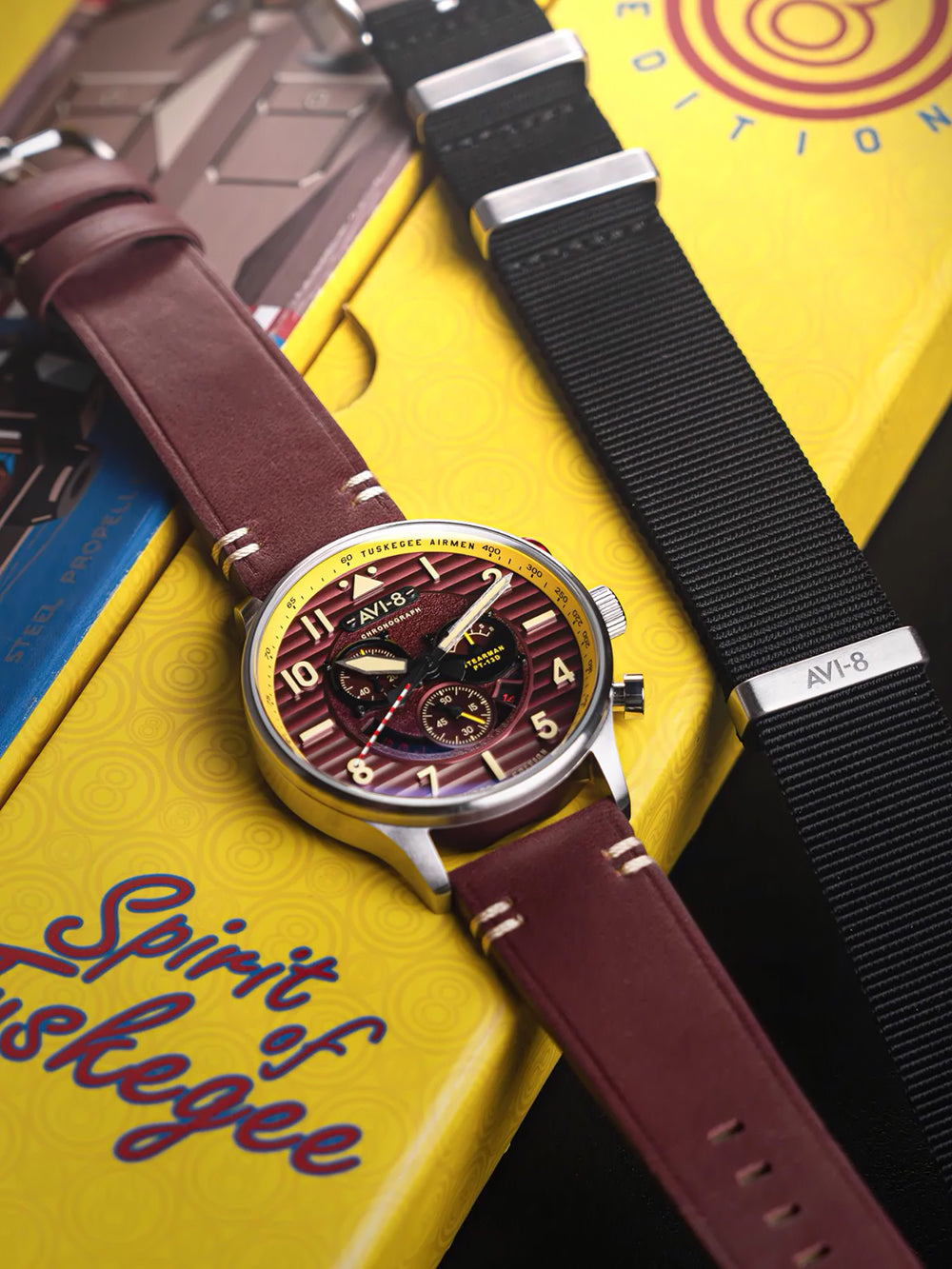 AVI-8 AV-4109-02 vyriškas laikrodis Flyboy Spirit of Tuskegee Limited Chrono 44mm 5ATM