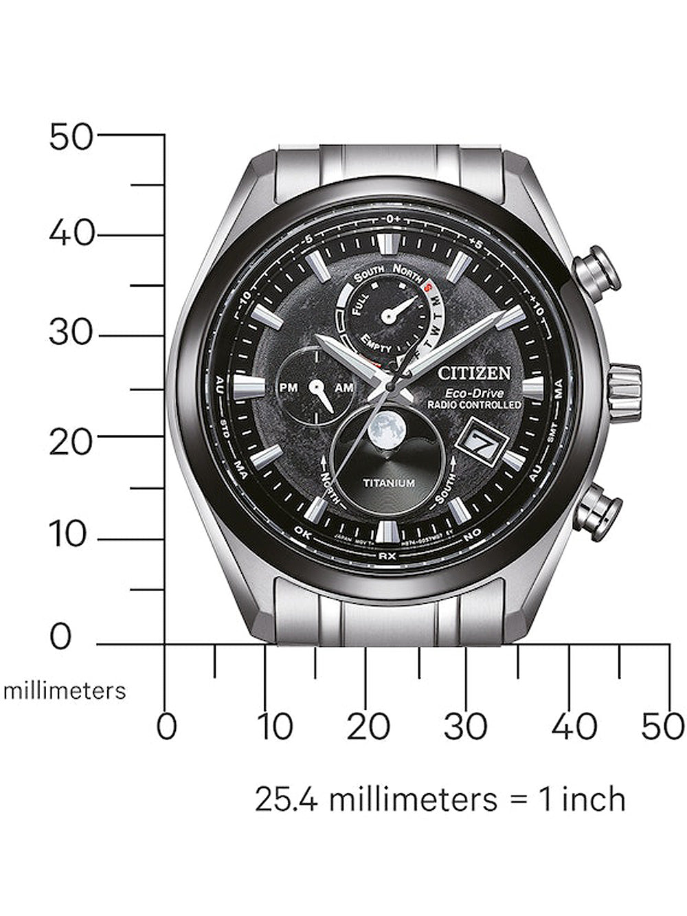 Citizen BY1018-80E Eco-Drive Moon Phase Titanium Radio Contr. vyriškas laikrodis