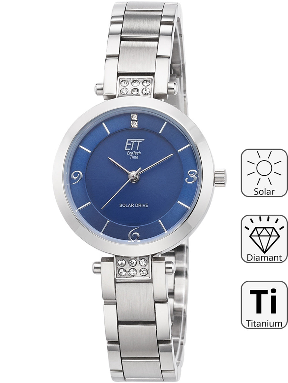 ETT ELS-12142-31M Diamond Lady Solar Drive moteriškas laikrodis 30mm 5ATM