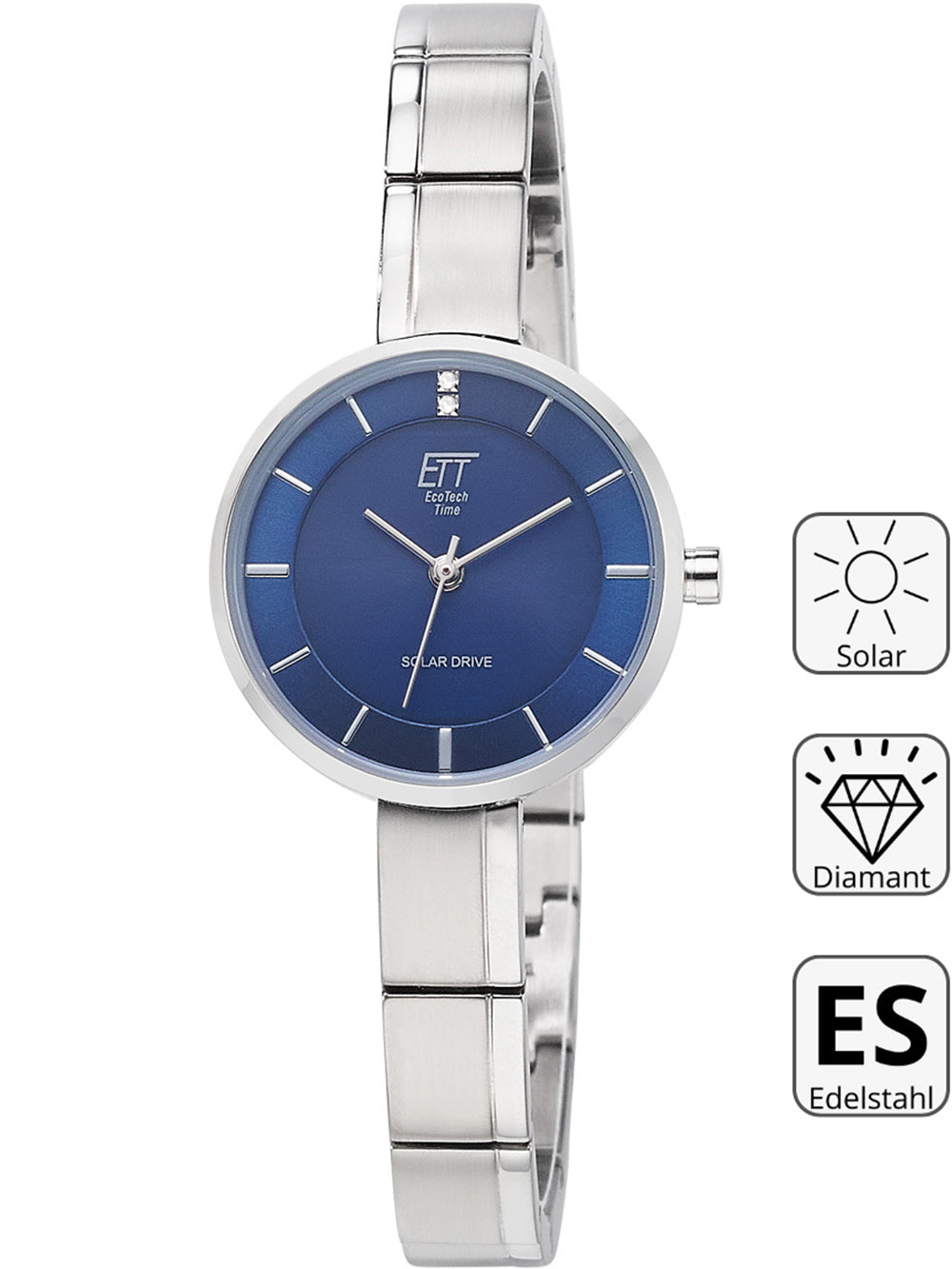 ETT ELS-12149-32M Diamond Lady Solar Drive moteriškas laikrodis 28mm 5ATM