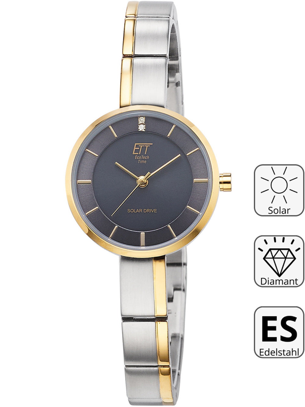 ETT ELS-12151-52M Diamond Lady Solar Drive moteriškas laikrodis 28mm 5ATM