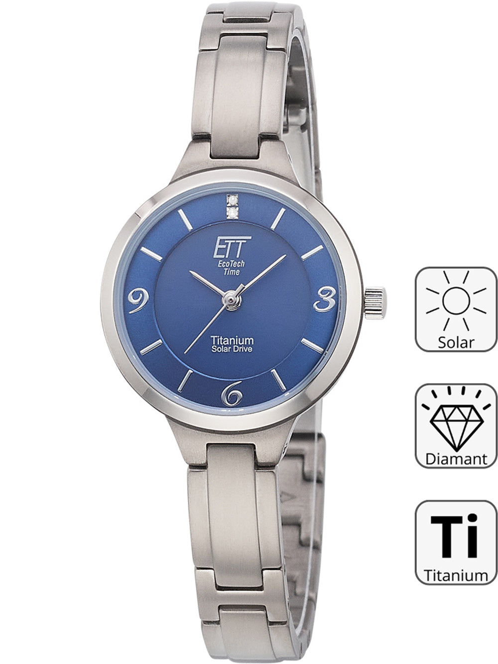 ETT ELS-12147-31M Diamond Lady Solar Drive Titan moteriškas laikrodis 28mm 5ATM
